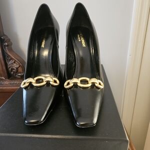 Saint laurent, 41 (11), Black high heel shoes with metal gold chain